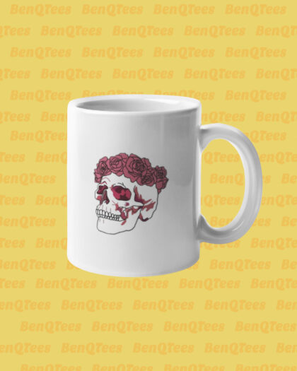 Skull and Roses Mug White
